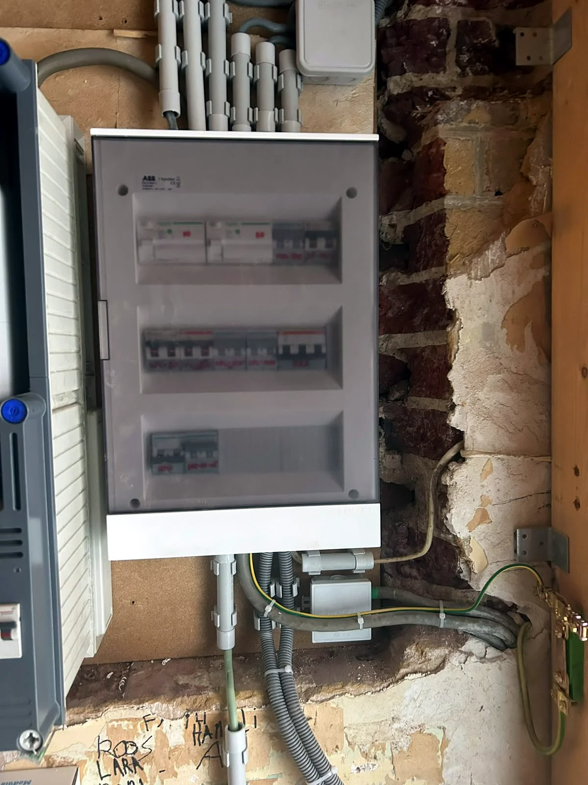 Verdeelbord in een woning in renovatie, met nieuwe voedingskabel